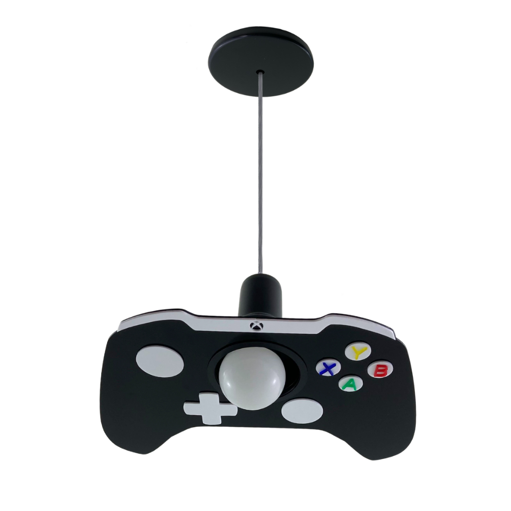 Lustre Infantil Pendente Xbox Preto Video Game preto Geek Luminária