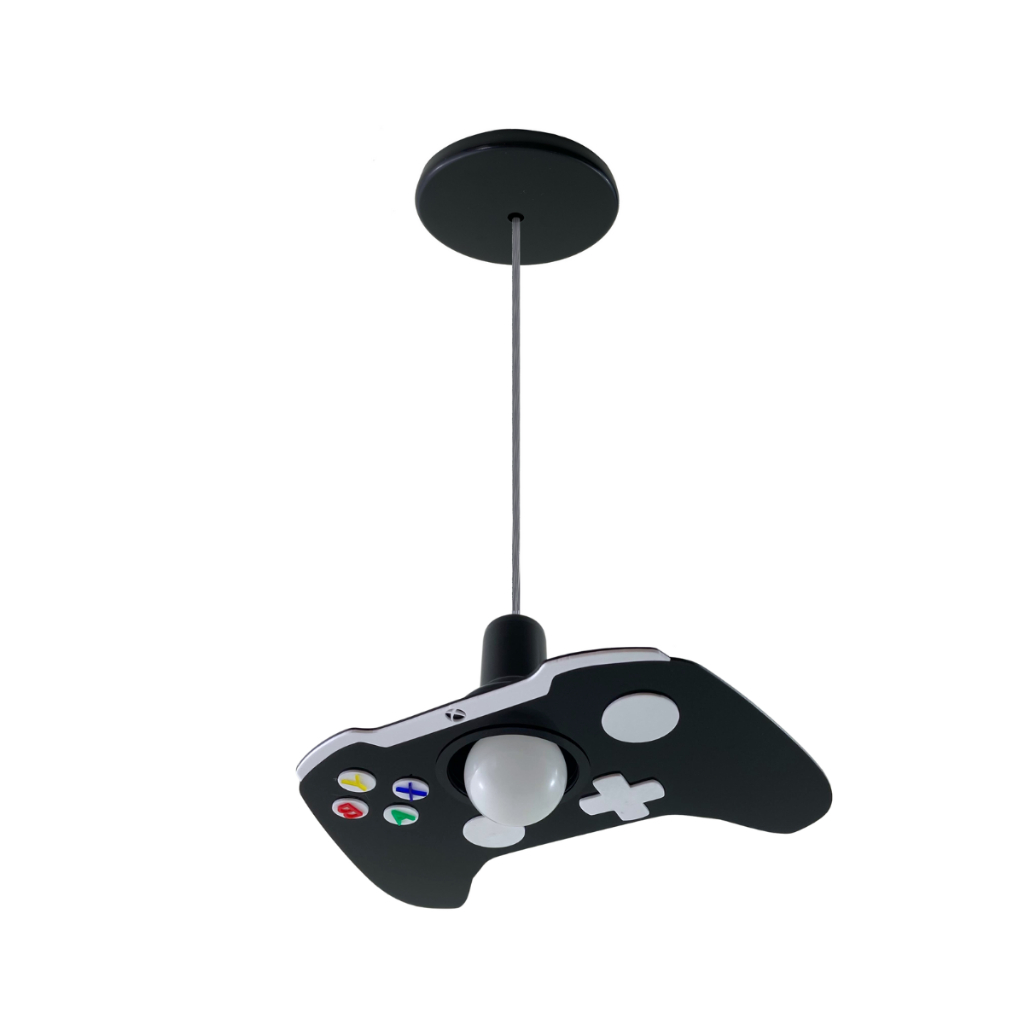 Lustre Infantil Pendente Xbox Preto Video Game preto Geek Luminária