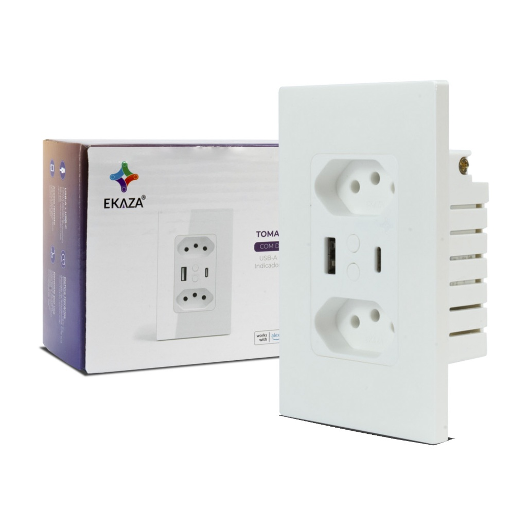 Tomada Dupla Inteligente USB Wifi Bivolt 10a Automação Alexa Google