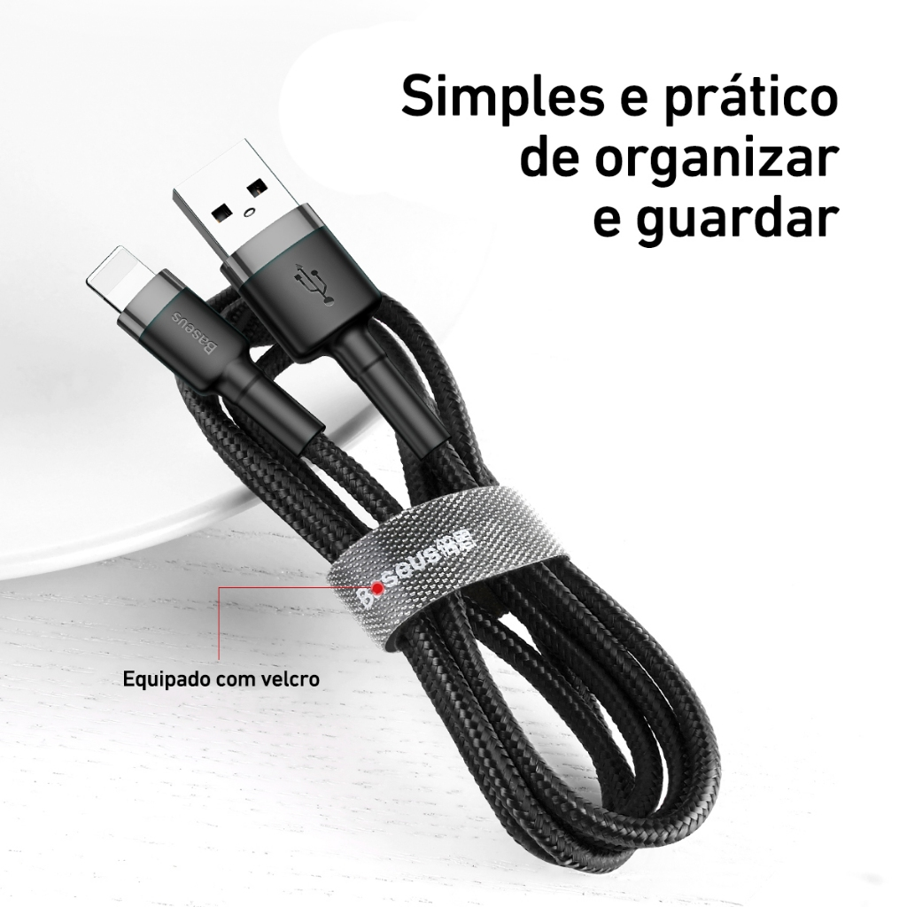 Baseus Cabo Usb p/ Lightning iPhone 2.4a 1m Cafule Nylon Trançado Junta Reforçada Ultra Resistente
