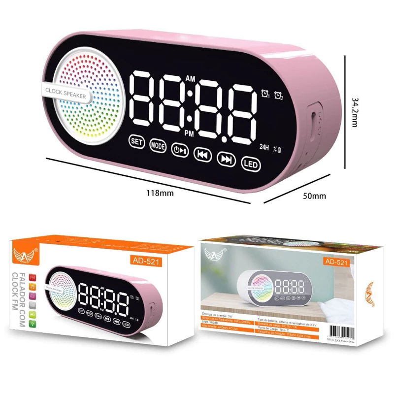 Rádio Retrô Portátil com Caixa de Som e Exibição de Hora Bluetooth - AD-521 Altomex - Panda Geek