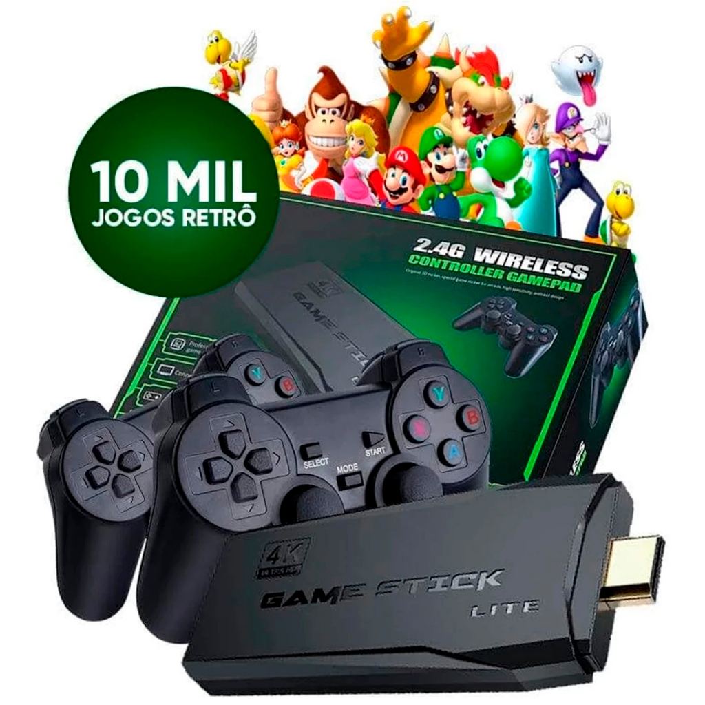 Video Game Retro Stick 10 mil Jogos + 2 Controles Sem Fio Geek