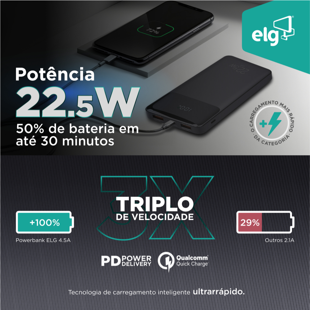 Carregador Portátil  ELG 10.200mah Turbo - Preto