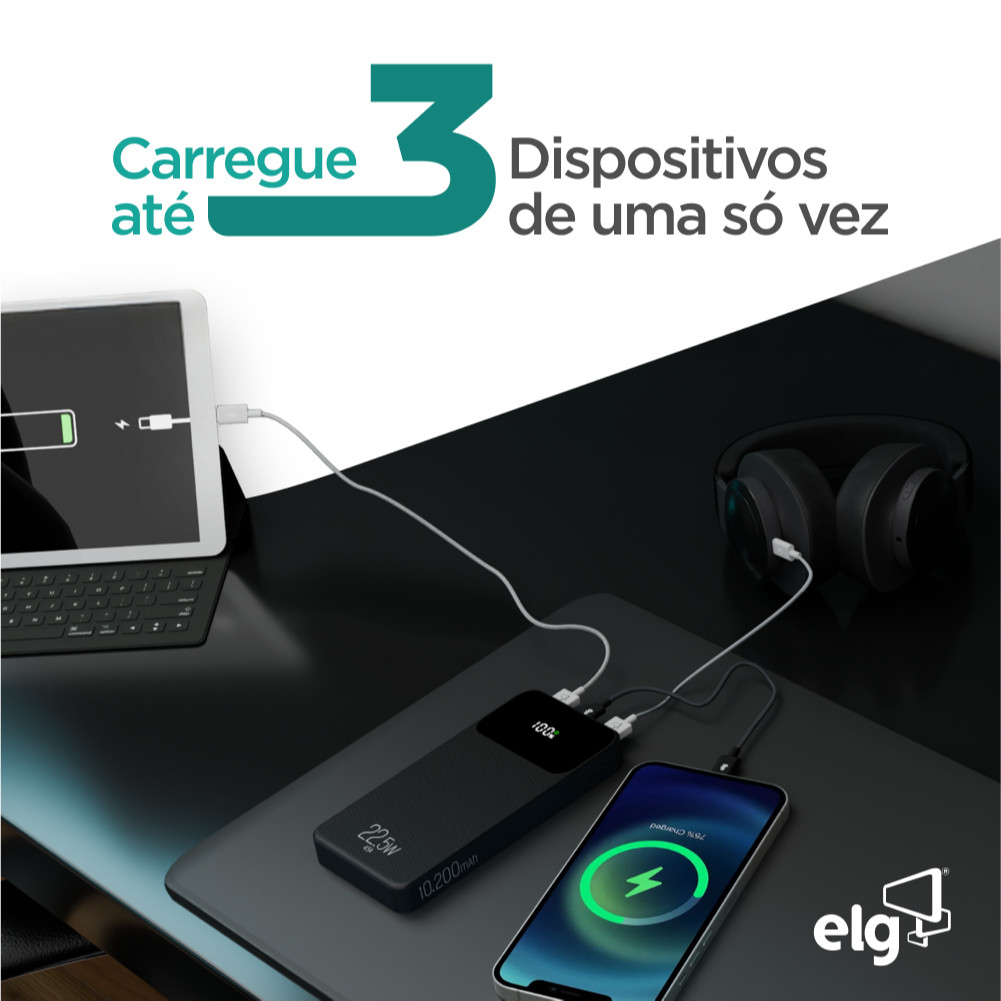 Carregador Portátil ELG 10.200mah Turbo - Preto