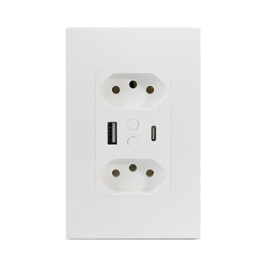 Tomada Dupla Inteligente USB Wi-Fi Bivolt 10A EKAZA
