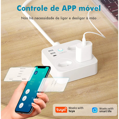 Extensão Inteligente Wifi Tuya 3 Tomadas 2usb 1type-c Coibeu 