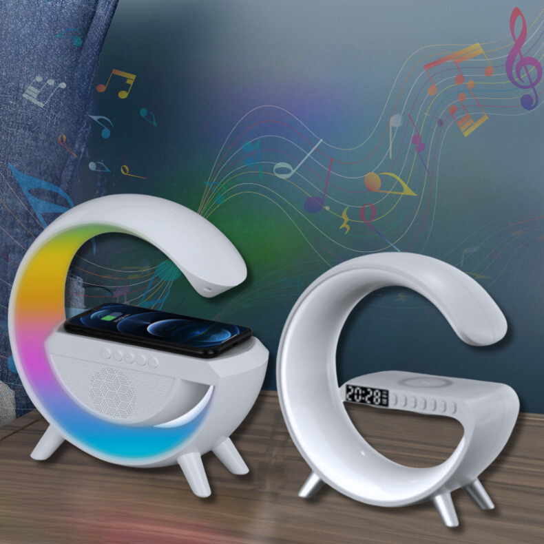 Luminária de Mesa Multifuncional: 15W Luz Atmosférica RGB Alarme Relógio e Alto-Falante Bluetooth Integrado