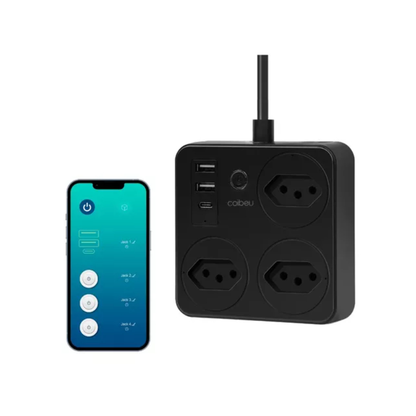 Extensão Inteligente Wi-Fi Tuya 3 Tomadas 2 USB 1 Type-C Coibeu