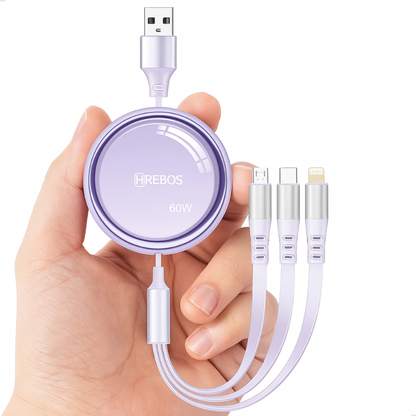 Cabo Carregador Retrátil Multi Usb 3 Em 1