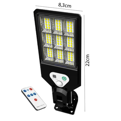Luminária Pública Luz Solar Externo 108 LEDS Com Controle Remoto Refletor LED Transparente Sensor De Movimento Ajustável