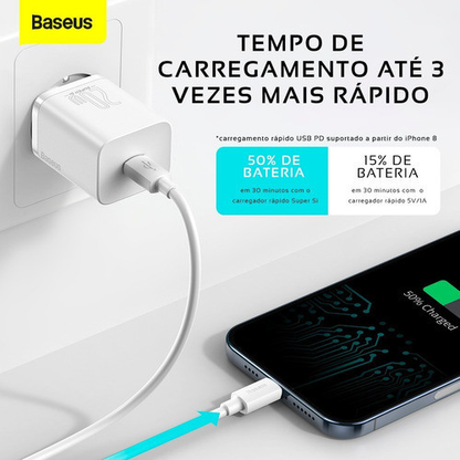  Kit Baseus de Carregador De Parede Turbo 20w Tipo-c + Cabo iPhone 