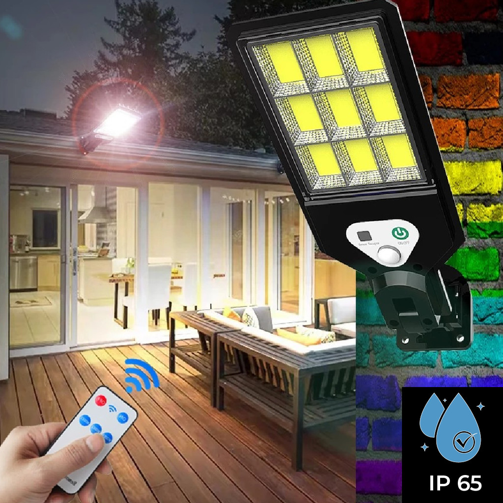 Luminária Pública Luz Solar Externo 108 LEDS Com Controle Remoto Refletor LED Transparente Sensor De Movimento Ajustável