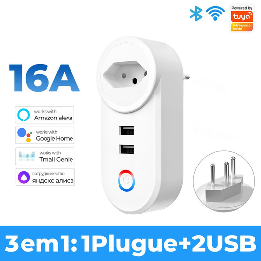 Tomada Wifi Inteligente Smart 16A Dois USB APP Automação Residencial