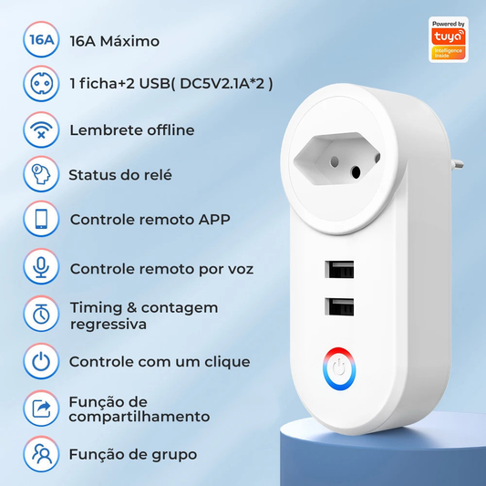Tomada Wifi Inteligente Smart 16A Dois USB APP Automação Residencial