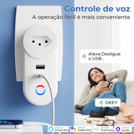 Tomada Wifi Inteligente Smart 16A Dois USB APP Automação Residencial