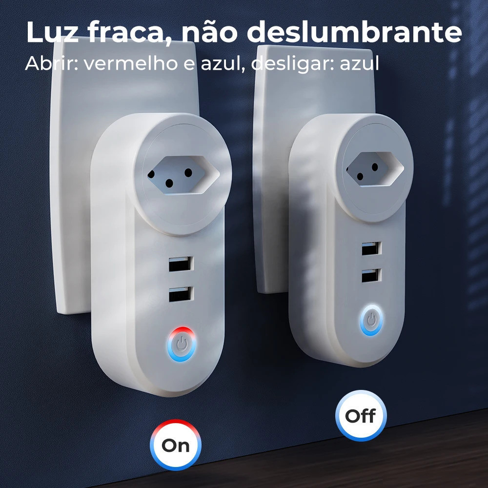 Tomada Wifi Inteligente Smart 16A Dois USB APP Automação Residencial